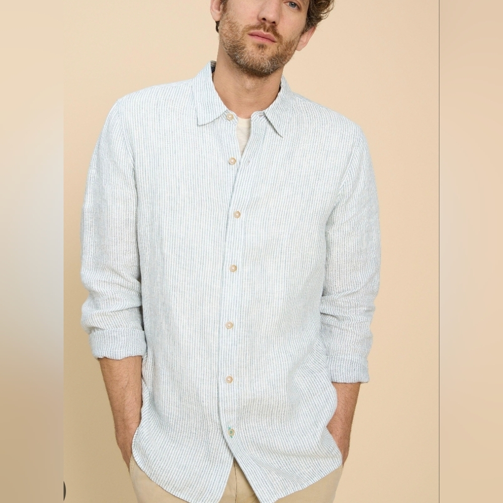New Vince linen striped button up long sleeve size mens small classic fit
